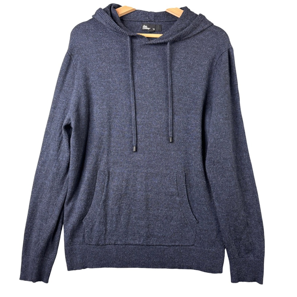 The Commons Mens Merino Wool Pullover Hoodie Navy Blue Long sleeve Large Casual